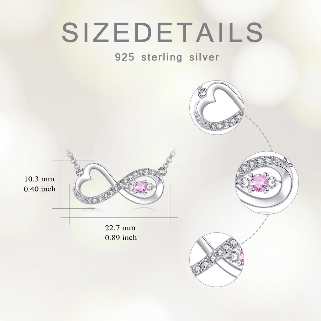 SHINYKEND Diamond Infinity Necklace for Women, 925 Sterling Silver Lab-Grown Diamonds Infinity Love Heart Pendant with Birthstone Valentine's Day Birthday Mothers Day Jewelry Gifts for Her