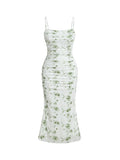 GORGLITTER Women's Floral Spring Summer Wedding Guest Dress Bridal Shower Cocktail Tea Party Beach Midi Sun Dress 2026 Green Florals Small