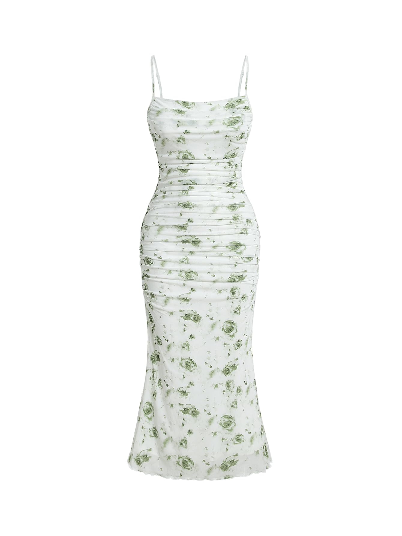 GORGLITTER Women's Floral Spring Summer Wedding Guest Dress Bridal Shower Cocktail Tea Party Beach Midi Sun Dress 2026 Green Florals Small