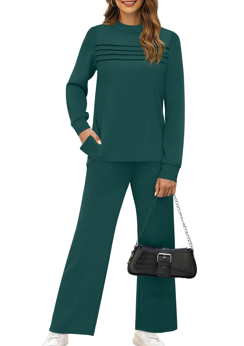 WIHOLL Valentines Day Pajamas Women's Two Piece Sets Winter Long Sleeve Travel Outfits Fashion Lounge Tracksuit Fall Wide Leg Sweatpants Matching Sweat Set Blue L