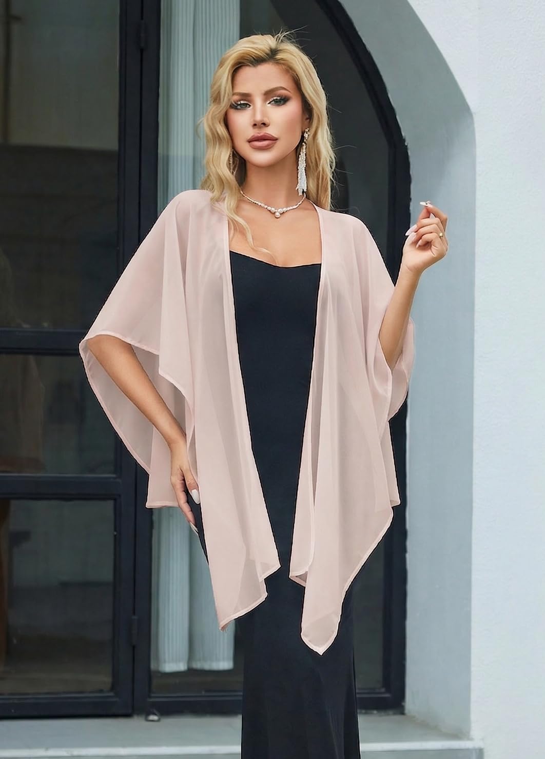 Avidlove Shawl and Wraps Shrug for Evening Dresses Sheer Chiffon Cape Women Elegant Silky Wraps Wedding Scarf Cover Up Champagne One Size