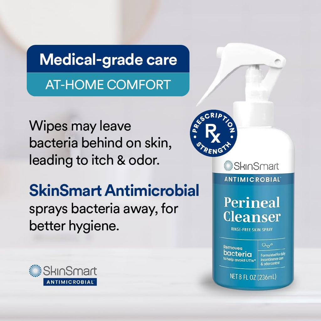 SkinSmart Antimicrobial Perineal Cleanser, Ideal for Incontinence Care and Postpartum, Removes Bacteria, 8 oz Spray