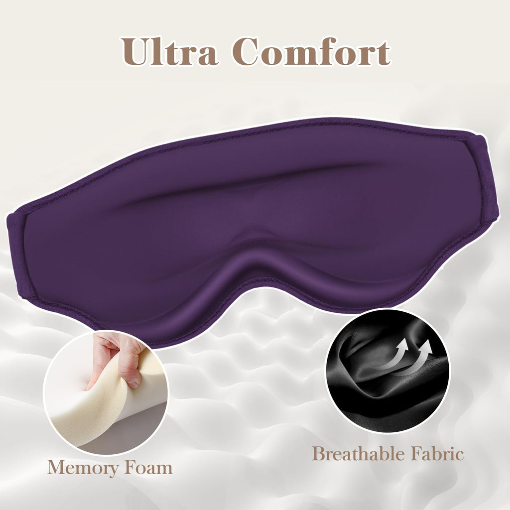 Fygrip 3D Eye Mask Sleep Mask for Men & Women, 100% Pressure-Free & Light Block-Out Eye Mask for Sleep with Easy Adjustable Strap, Night Eye Cover for Travel, Purple