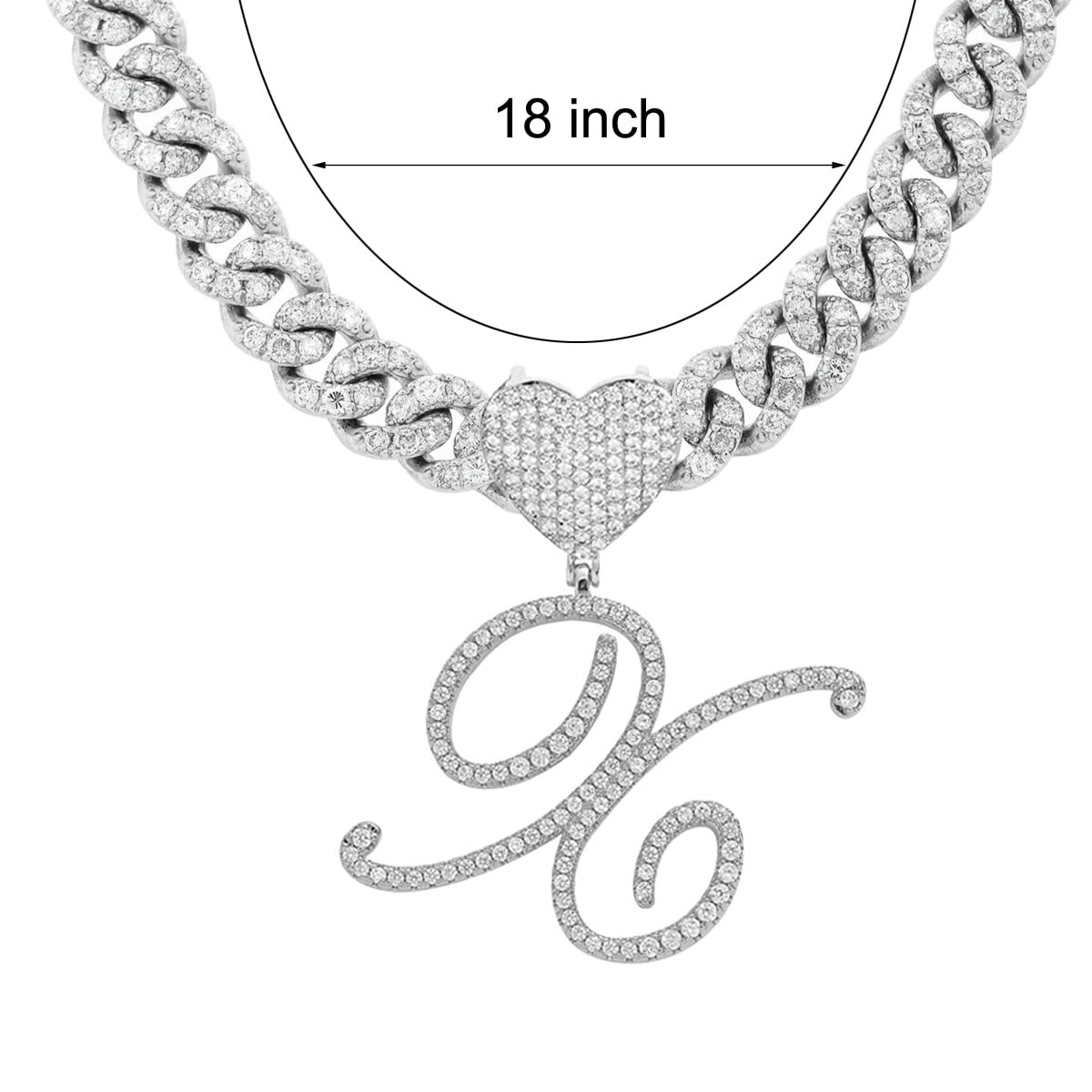 BLBLJERY X Initial Necklaces Silver Cuban Link Chain for Women Iced Out Chain with Heart Letter Pendants Custom Chain Name Necklace Hip Hop Jewelry Gift