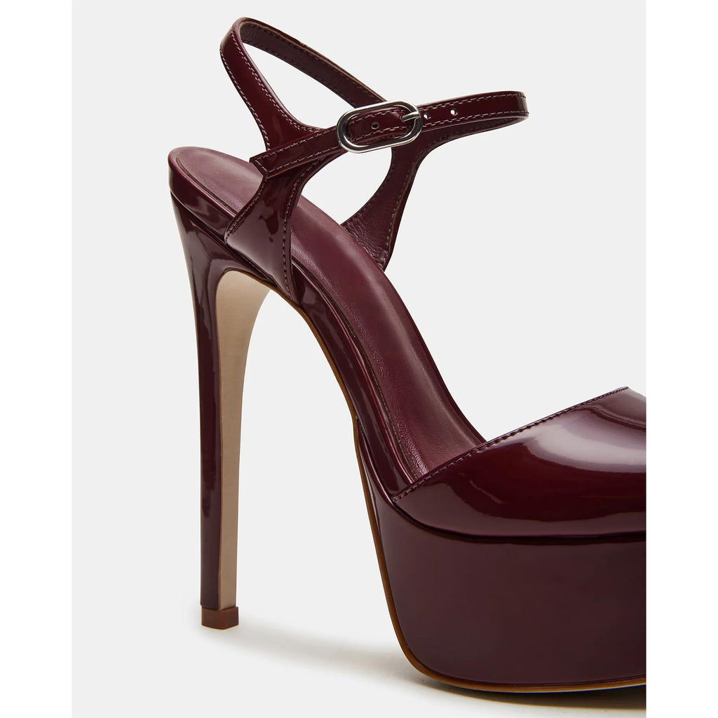 UBWDU Stiletto High Platform Heels for Women Peep Open Toe Ankle Strap Heeled Sandals Wedding Shoes Burgundy 7