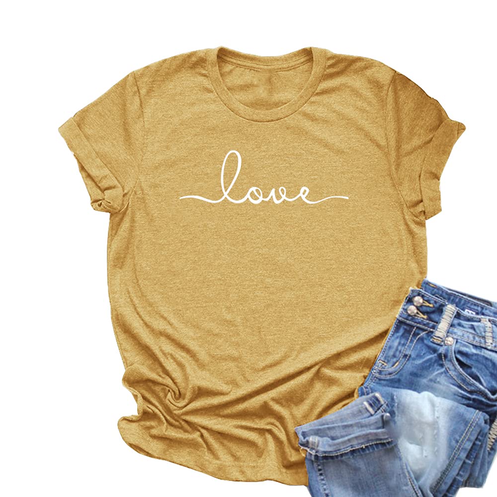 NIUBIA Women's T-Shirt Graphic Tees Love Printed Casual Short Sleeve Tops Summer Loose Fitted Top Ginger