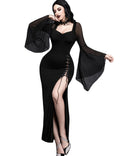 InGoticos Women Gothic Sexy Slit Flare Sleeve Patchwork Party Dress Black