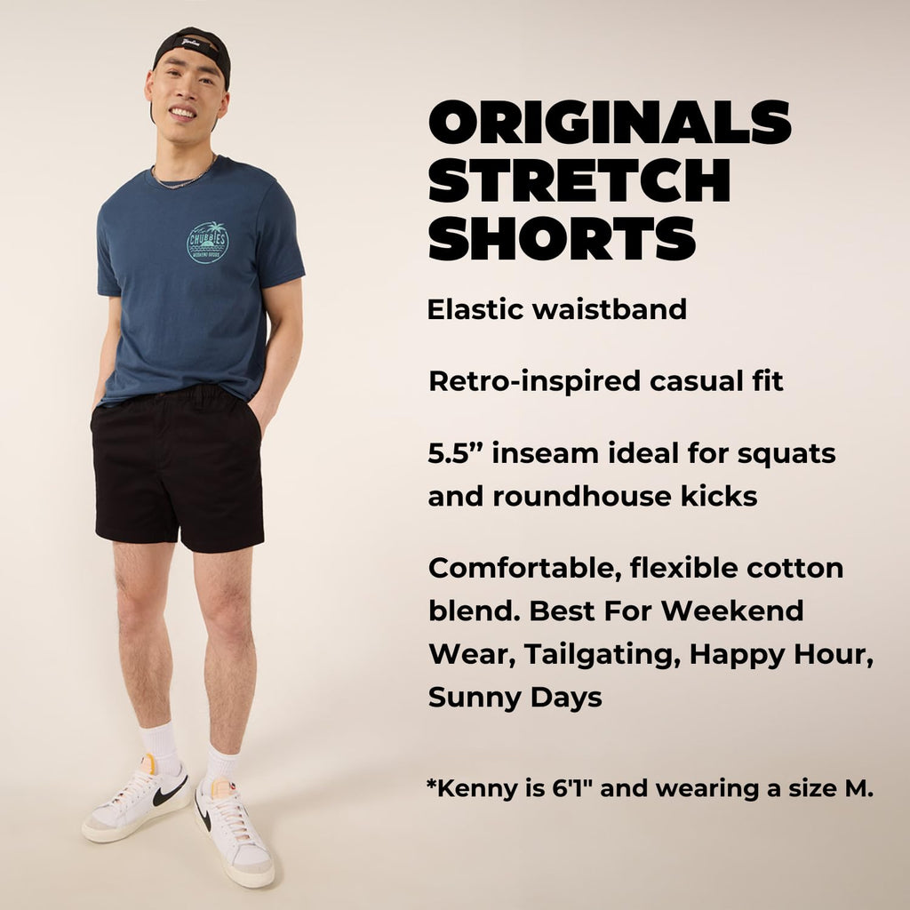 Chubbies Chino Shorts Men 5.5 Inch - Mens Shorts Casual with Elastic Waistband, Side and Back Pockets, Stretch Cotton Blend (Dark N Stormies, X-Small)