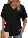 WIHOLL Womens Tops Short Sleeve Shirts Summer Outfits 2026 Blouses for Women Dressey Casual Beach Vacation Clothes Fashion Clothing Business Black XL
