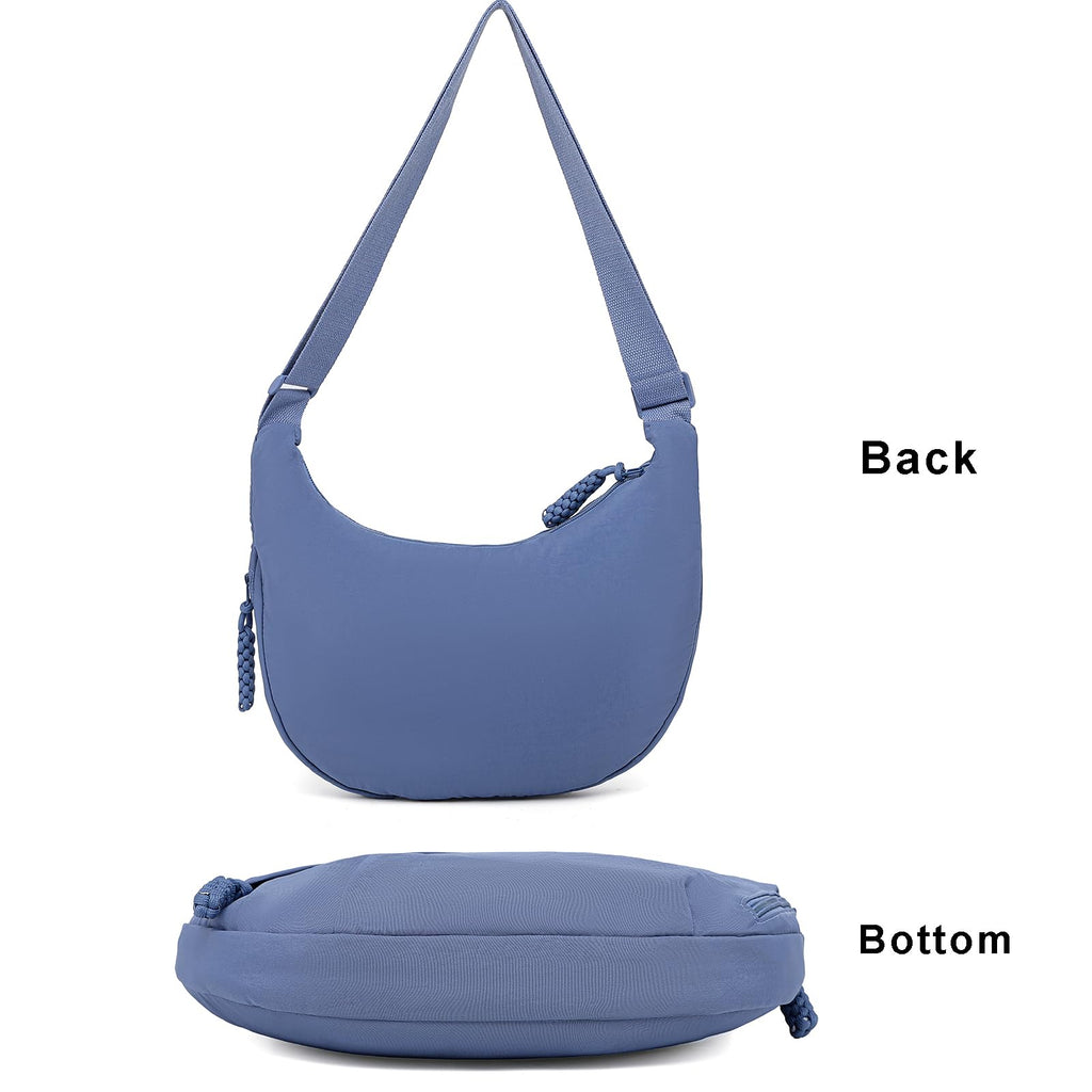 Sanxiner Crescent Crossbody Bags for Women Nylon Slouchy Sling Hobo Bag,Spacious Dumpling Shoulder Handbag Trending Cross Body Purses (1-Blue)