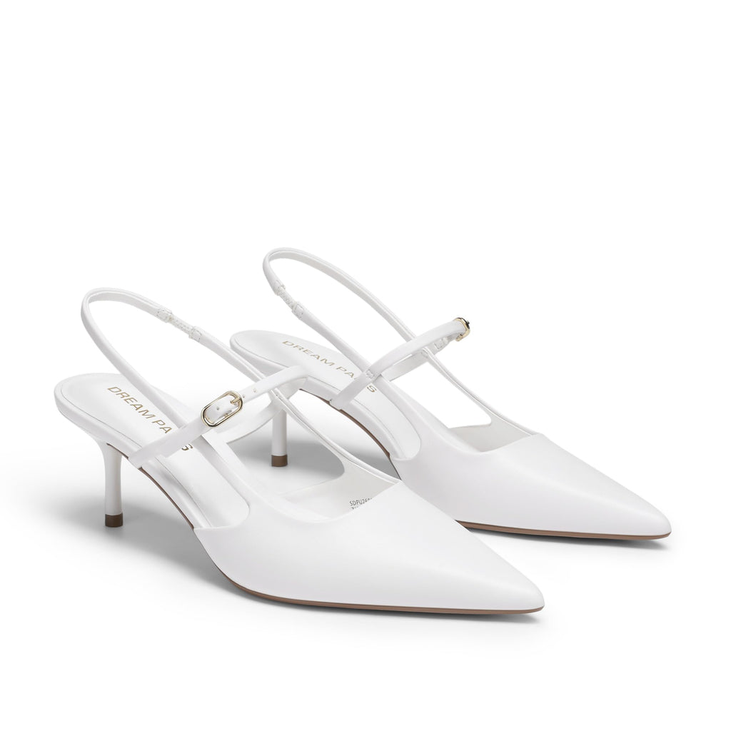 DREAM PAIRS Mary Jane Shoes Women Kitten Slingback Pointed Closed Toe Heels Dress Party Casual Comfortable Pumps Shoes,Size 7,White,SDPU26014W