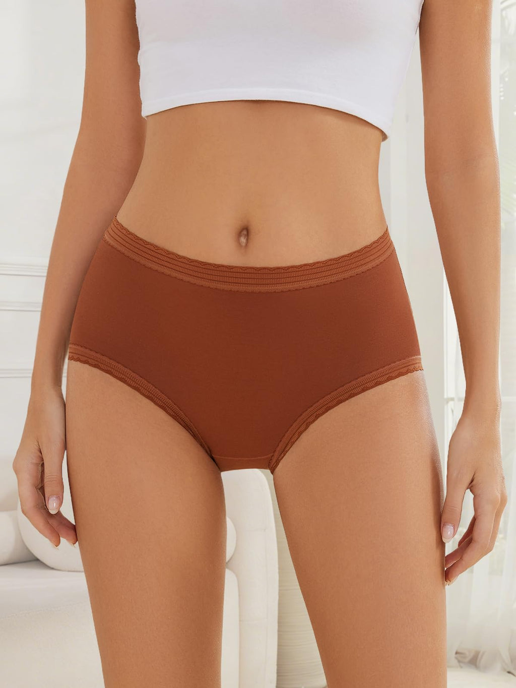 HOHOCHIN Cotton Underwear for Women: High Waisted Panties Briefs Lace Stretch Waistband Ladies Full Coverage Comfort 4 Pack (US, Alpha, Large, Regular, Regular, A-4 Pack-Multicolor)