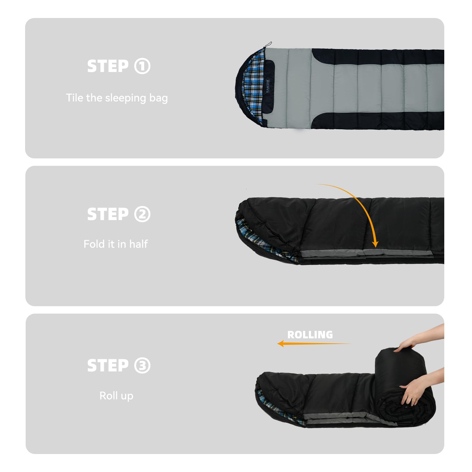Sleeping Bags for Adults Teens Cold Weather &Warm, 3 Seasons, Cotton Flannel Liner Sleeping Bag, Lightweight Compact Camping Essentials Equipment, Hiking, Outdoor, Travel(T-Shaped) (Black Grey)