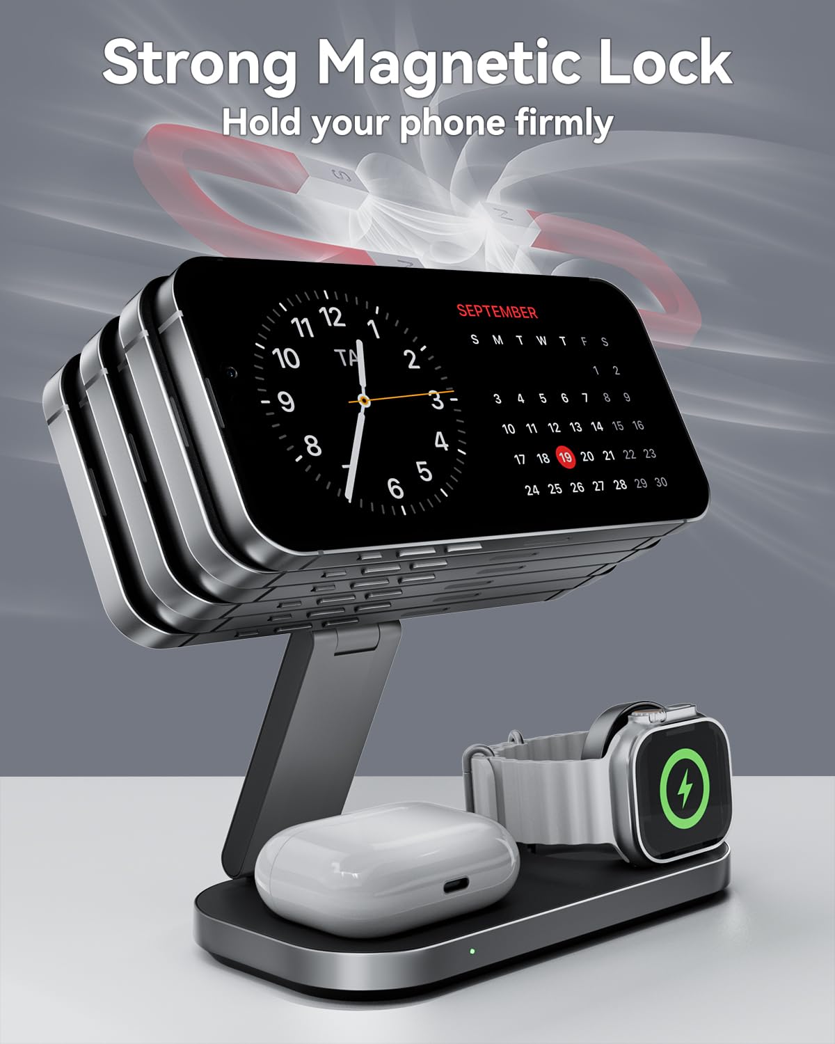 3-in-1 Charging Station for Apple Device, Qi2 25W Magnetic Wireless Foldable Fast Charger Stand Compatible with MagSafe for iPhone Air/17/16/15/14/13/12 Series, Apple Watch & AirPods
