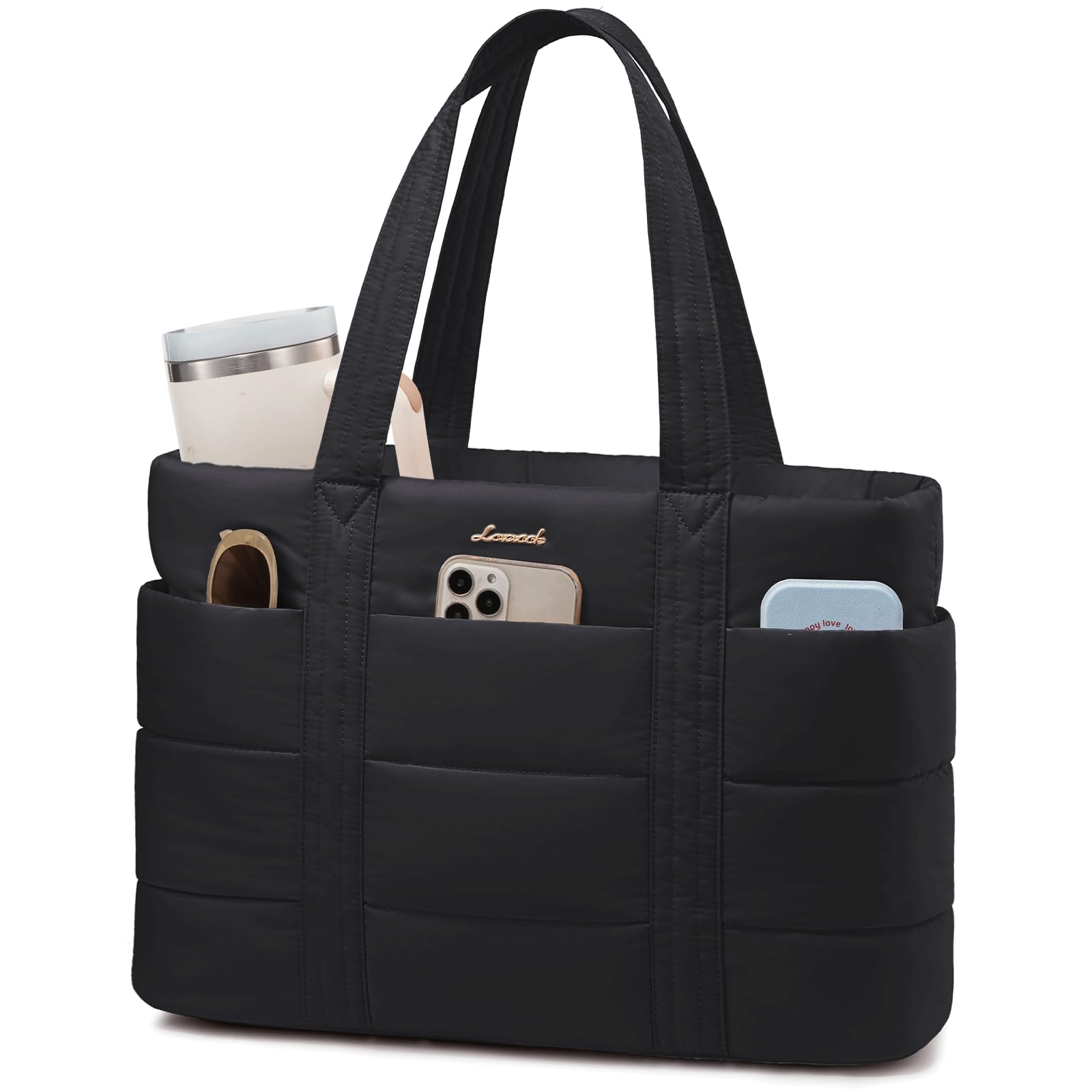 LOVEVOOK Tote Bag for Women, Large Puffer Work Tote Laptop Bag, Lightweight Travel Tote Bag with Zipper Gifts for Women