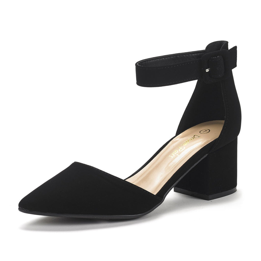 DREAM PAIRS ANNEE Pointed Toe Low Chunky Heels Pump Shoes,Size 10,Black/Nubuck,ANNEE