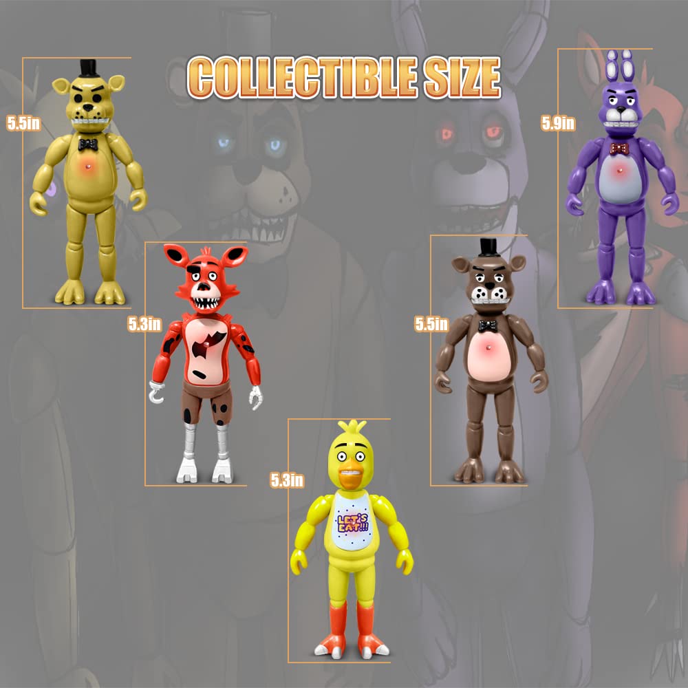 Action Figures Set, 5 Pcs Action Figures Toy, 5.5 Inches Movable Joints Collectible Toys Set with Light for Toys Dolls Gifts Cake Toppers