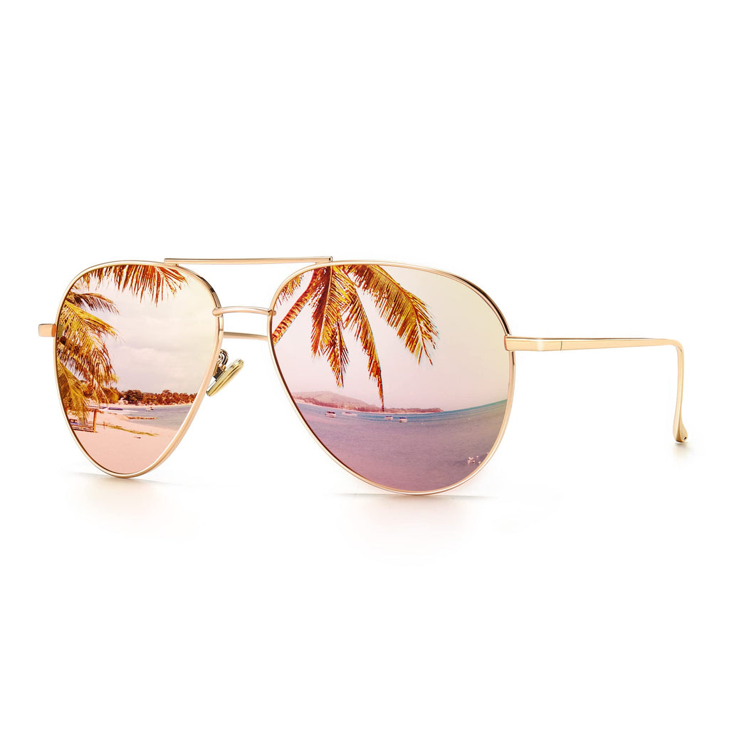 SUNGAIT Women's Lightweight Oversized Aviator Sunglasses - Mirrored Polarized Lens Classic Style