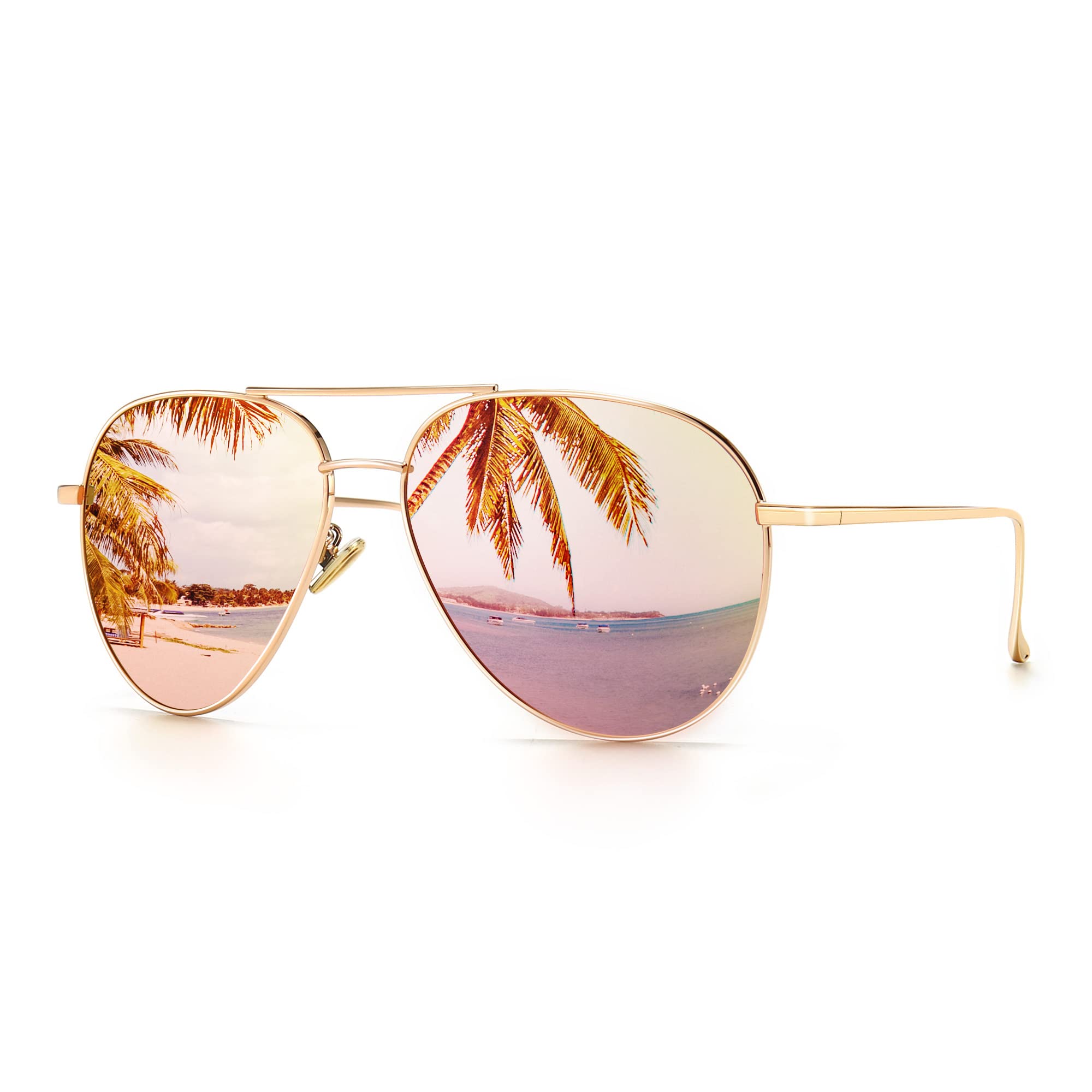SUNGAIT Women's Lightweight Oversized Aviator Sunglasses - Mirrored Polarized Lens Classic Style