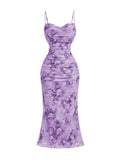 GORGLITTER Women's Floral Spring Summer Wedding Guest Dress Bridal Shower Cocktail Tea Party Beach Midi Sun Dress 2026 Purple Floral Print Small