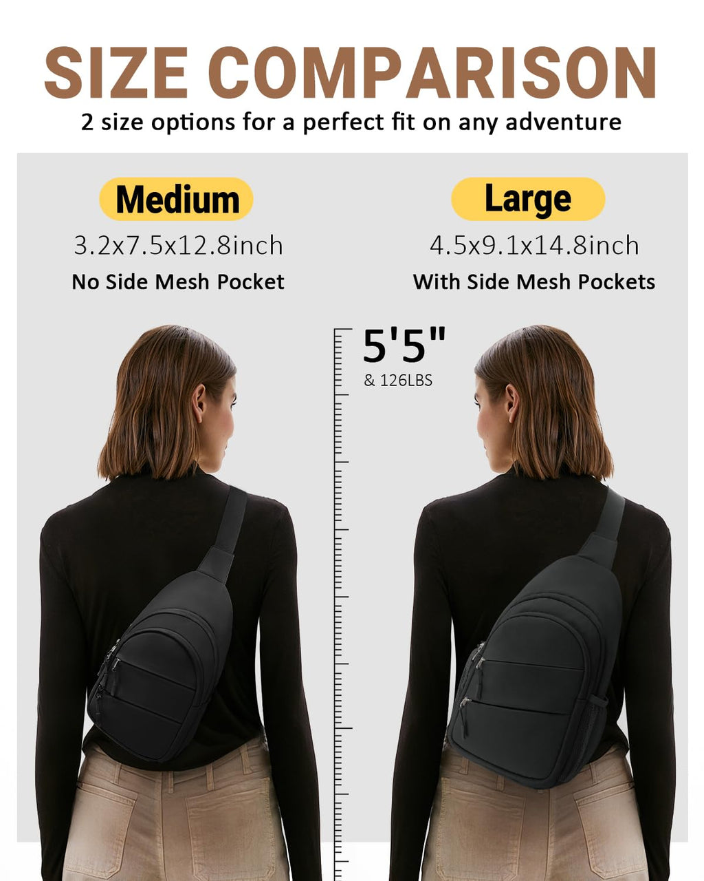Tuwubi Crossbody Bags for Women, Sling Bag for Men, Small Hiking Backpack Anti Theft Lightweight for Outdoors Travel (M, Black)