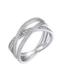 Bestyle 925 Sterling Silver Criss Cross Ring Casual Finger Diamond Ring for Women | Thin Band for Stacking | Simulated Diamond Eternity Wedding Band | Size 8
