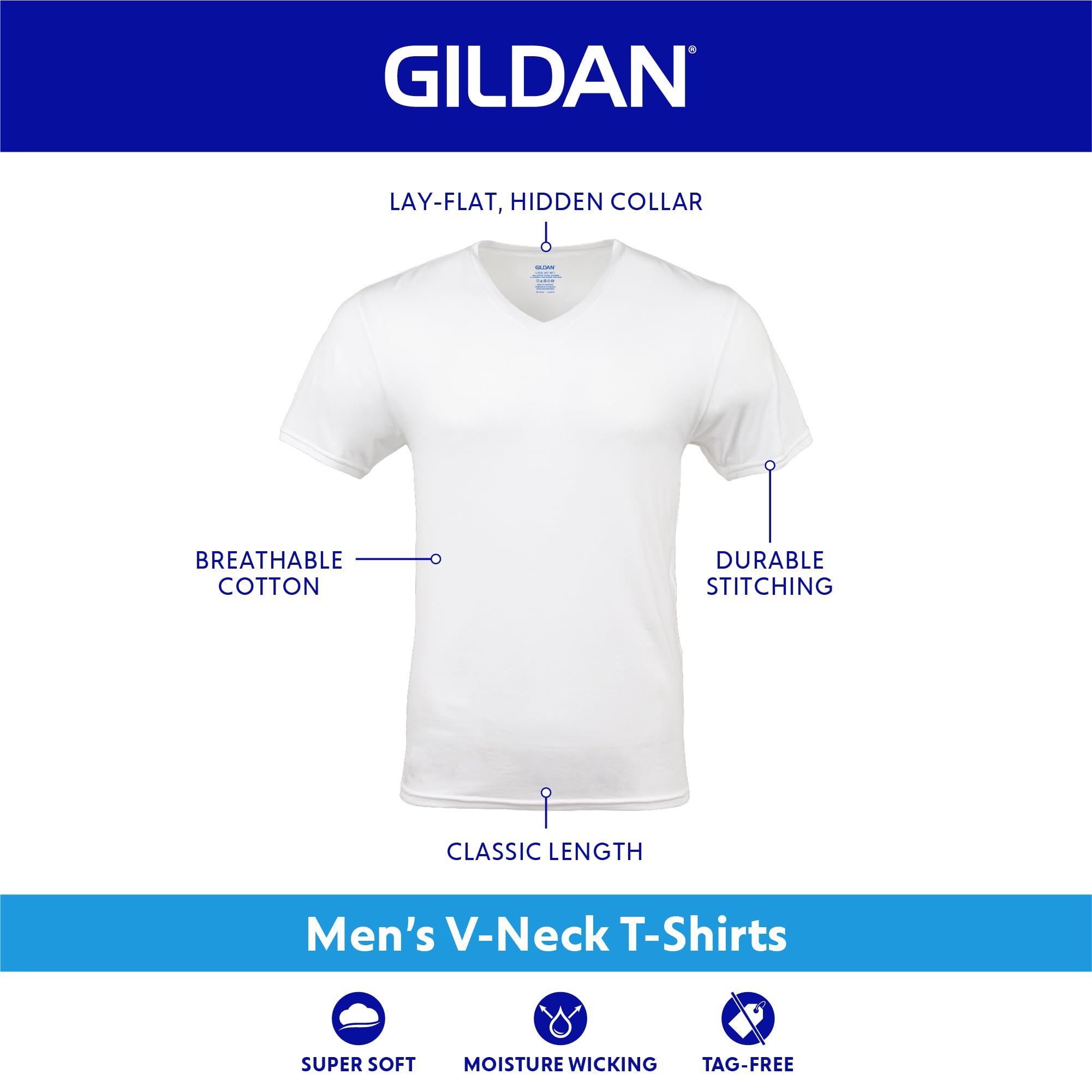 Gildan Men's V-neck T-shirts, Multipack Underwear, Navy/Heather Navy/Indigo Blue (5-pack), XX-Large US
