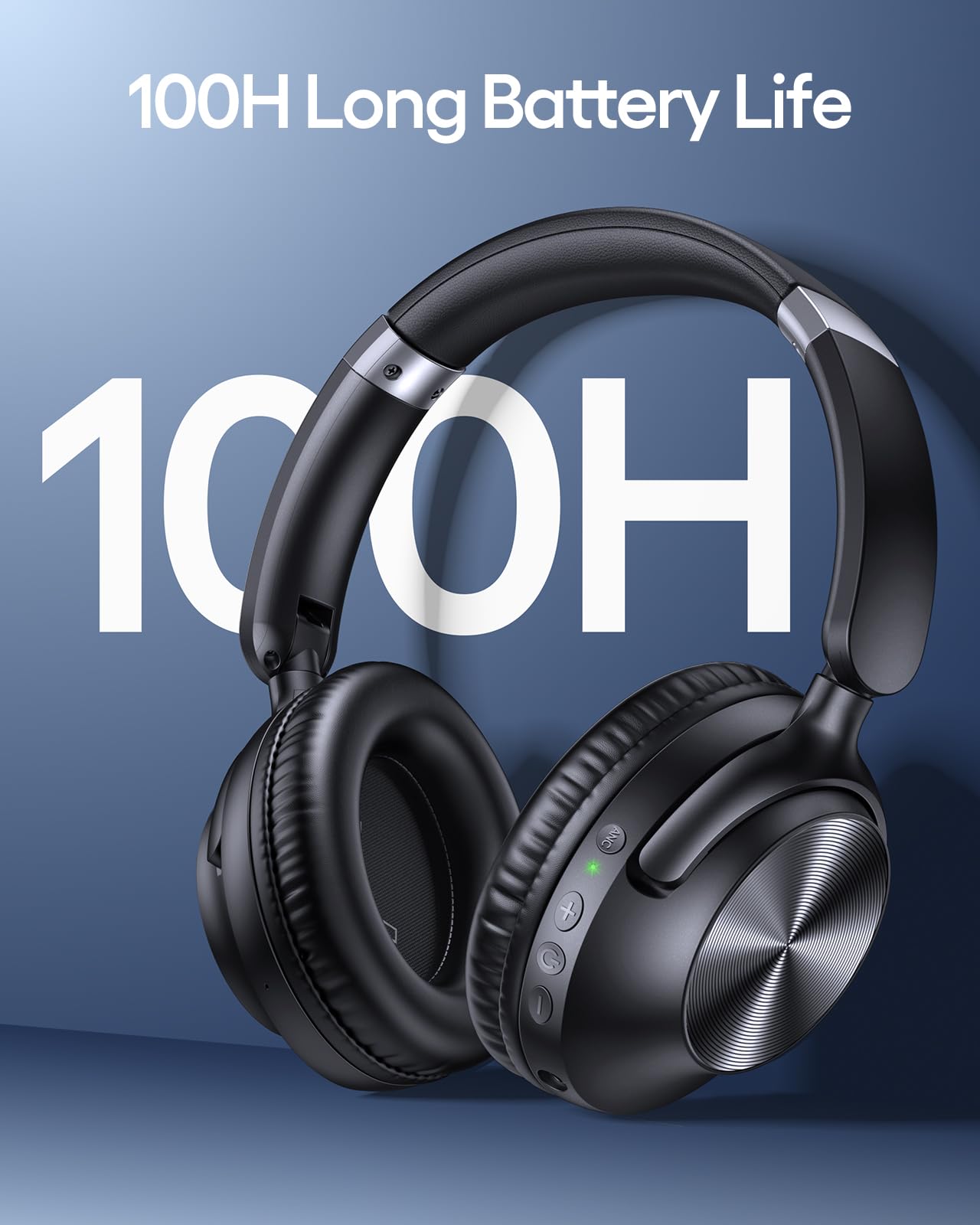 TAGRY Hybrid Active Noise Cancelling Bluetooth Headphones 100H Playtime Wireless Over Ear Headphone with Fast Charging Hi-Res Audio Headsets Comfort Earcups for Commute Travel Office Phone PC Black