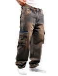 Nutriangee Men's Casual Baggy Cargo Workwear Jeans Loose Fit Straight Leg Hip Hop Denim Pants Yellow 44