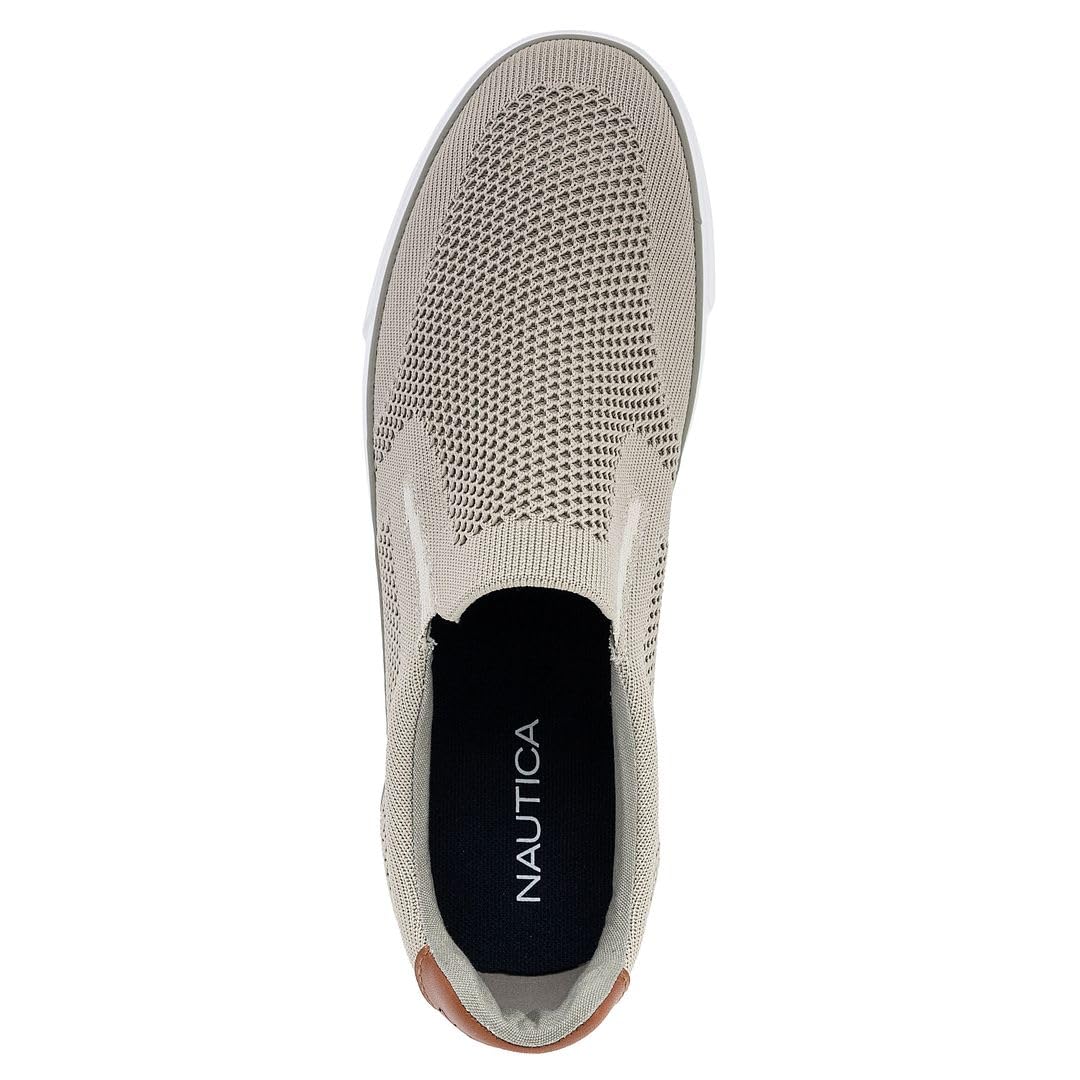 Nautica Men's Slip-On Sneakers – Breathable Knit Casual Walking Shoes, Lightweight Comfort Fashion Loafers-Kotor-Tan-Size 8