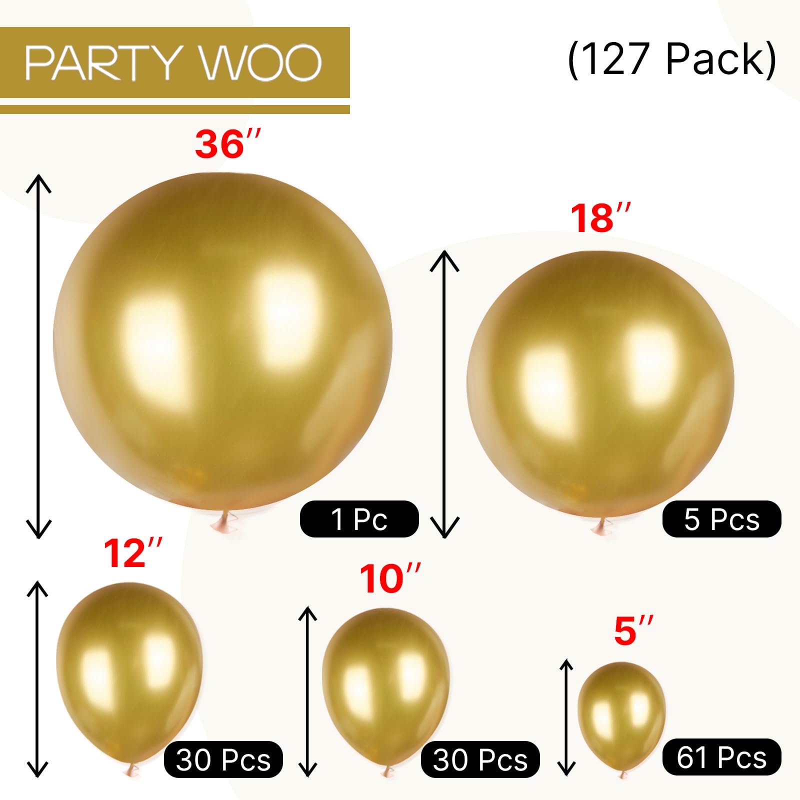 PartyWoo Gold Balloons 127pcs Different Sizes of 36 18 12 10 5 Inch Gold Balloon Arch Kit Garland for Birthday Wedding Anniversary Baby Shower Graduation Retirement Casino Party Decorations Gold-G101