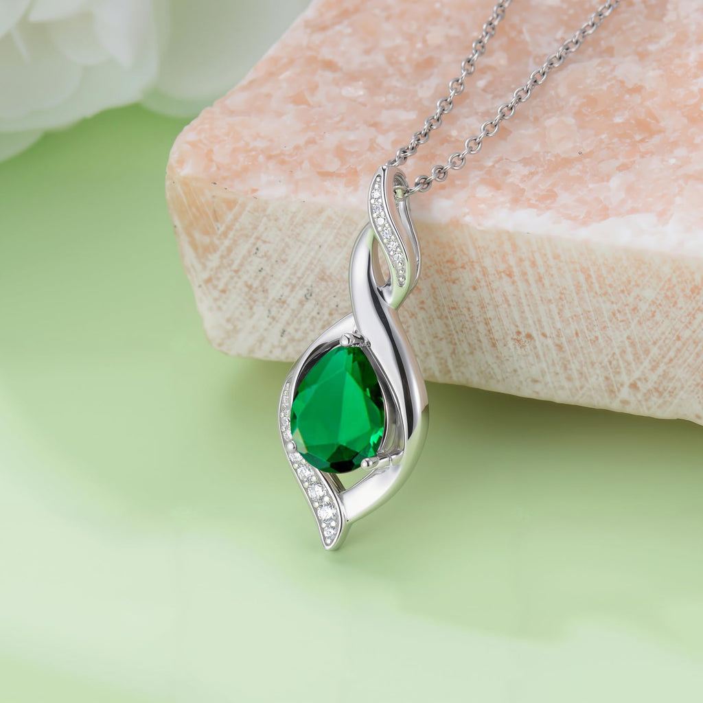 HPQQ Emerald Necklace May Birthstone Jewelry Sterling Silver Pendant Infinity Love Jewelry Birthday Gifts for Women Wife Mom
