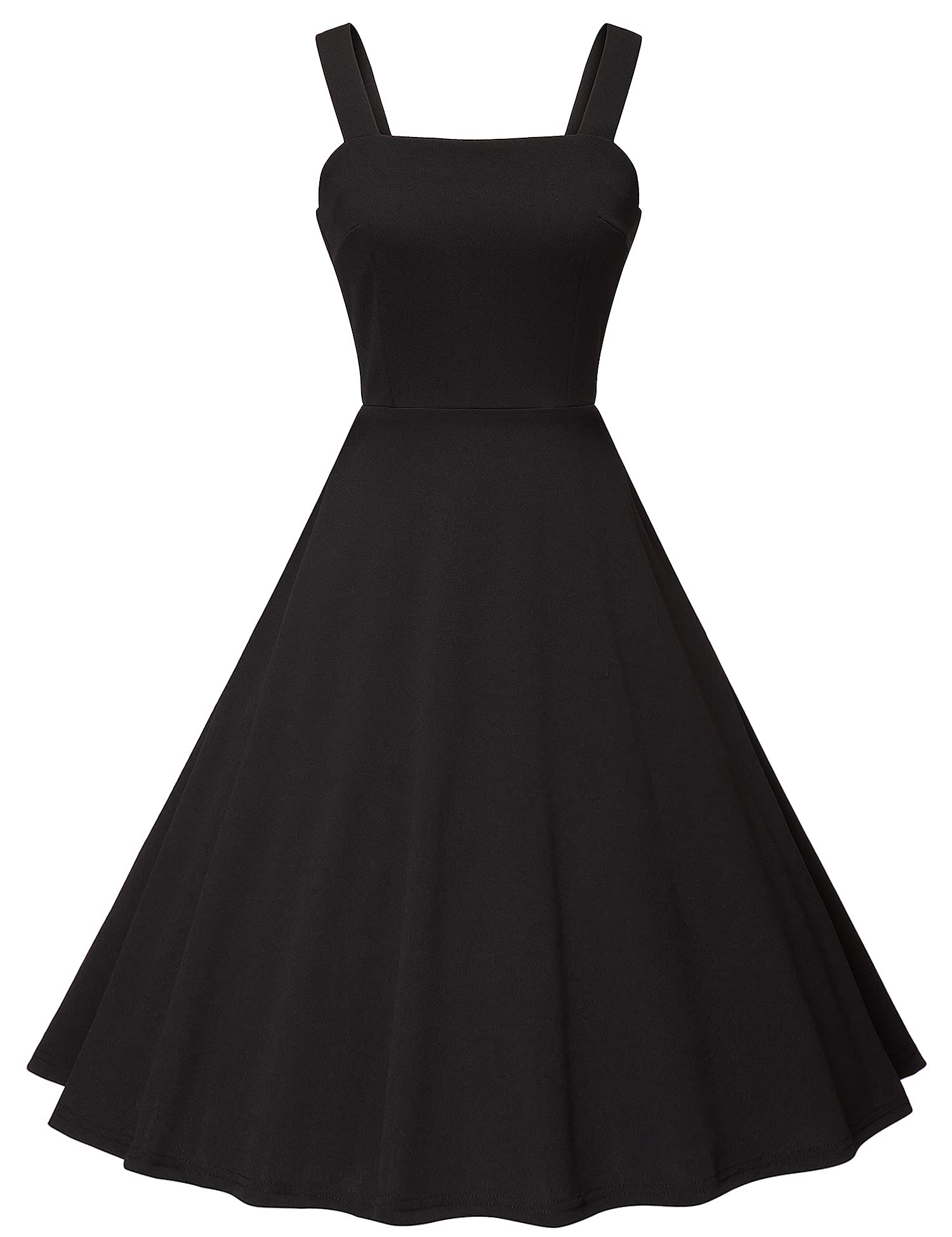 Milreason 1950s Dresses for Women Vintage Goth Swing Cocktail Dress with Pockets and Chiffon Shawl Black