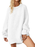 Saodimallsu Womens Oversized Sweater 2025 Fall Trendy Fuzzy Crew Neck Long Sleeve Casual Tunic Sweaters White