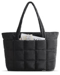 BAGSMART Expandable Tote Bag for Women, Puffer Work Tote Handbag, Quilted Carry On Bag for Travel Gym, Black, Large