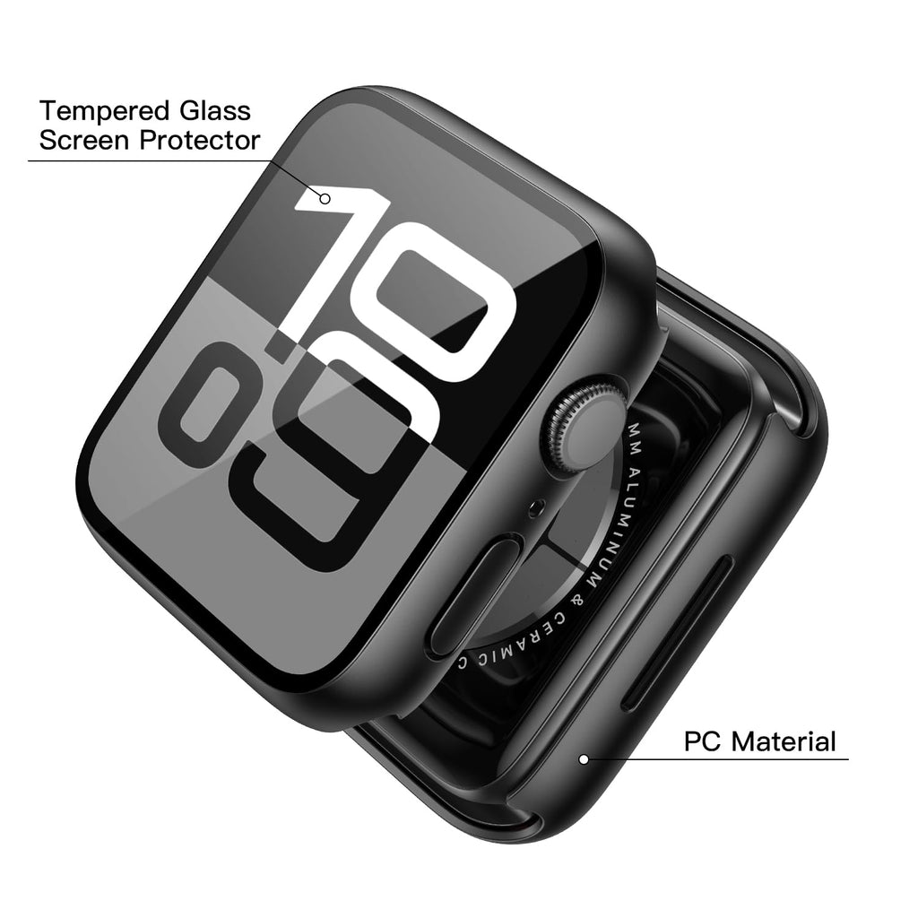 Misxi 2 Pack Tempered Glass Case Compatible for Apple Watch Series 11 (2025) Series 10 46mm, Screen Protector Cover for iWatch, Black