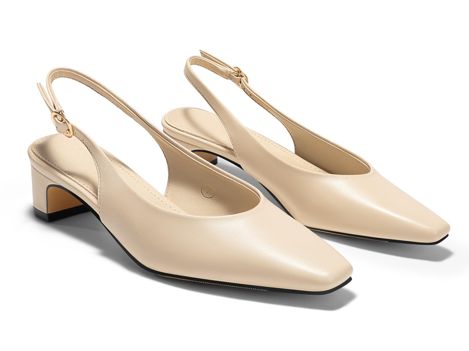 Coutgo Womens Chunky Low Heels Slingback Pumps Closed Square-Pointed Toe Work Office Dress Shoes, Apricot, Size 6