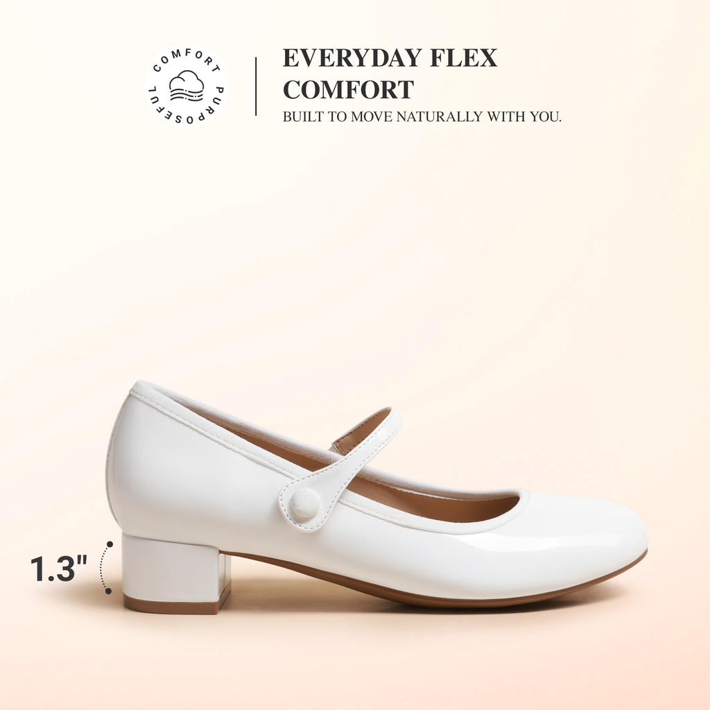 DREAM PAIRS Women's Mary Jane Chunky Low Heels Comfortable Slip on Dress Shoes for Women Closed Round Toe Casual Cute Work Pumps Flats Shoes,Size 8,White,SDPU26008W