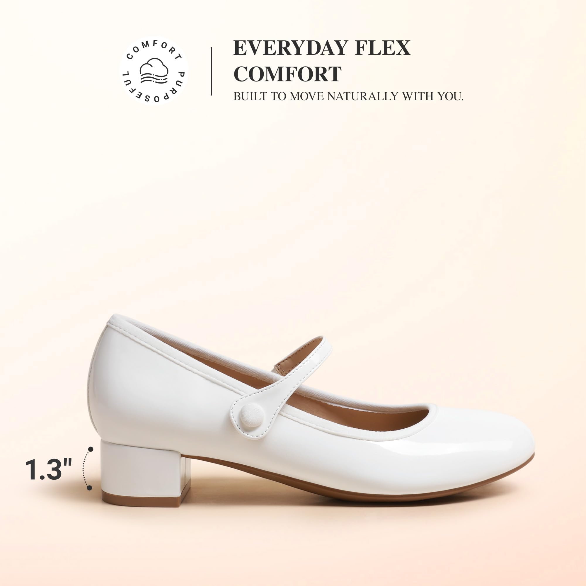 DREAM PAIRS Women's Mary Jane Chunky Low Heels Comfortable Slip on Dress Shoes for Women Closed Round Toe Casual Cute Work Pumps Flats Shoes,Size 8,White,SDPU26008W