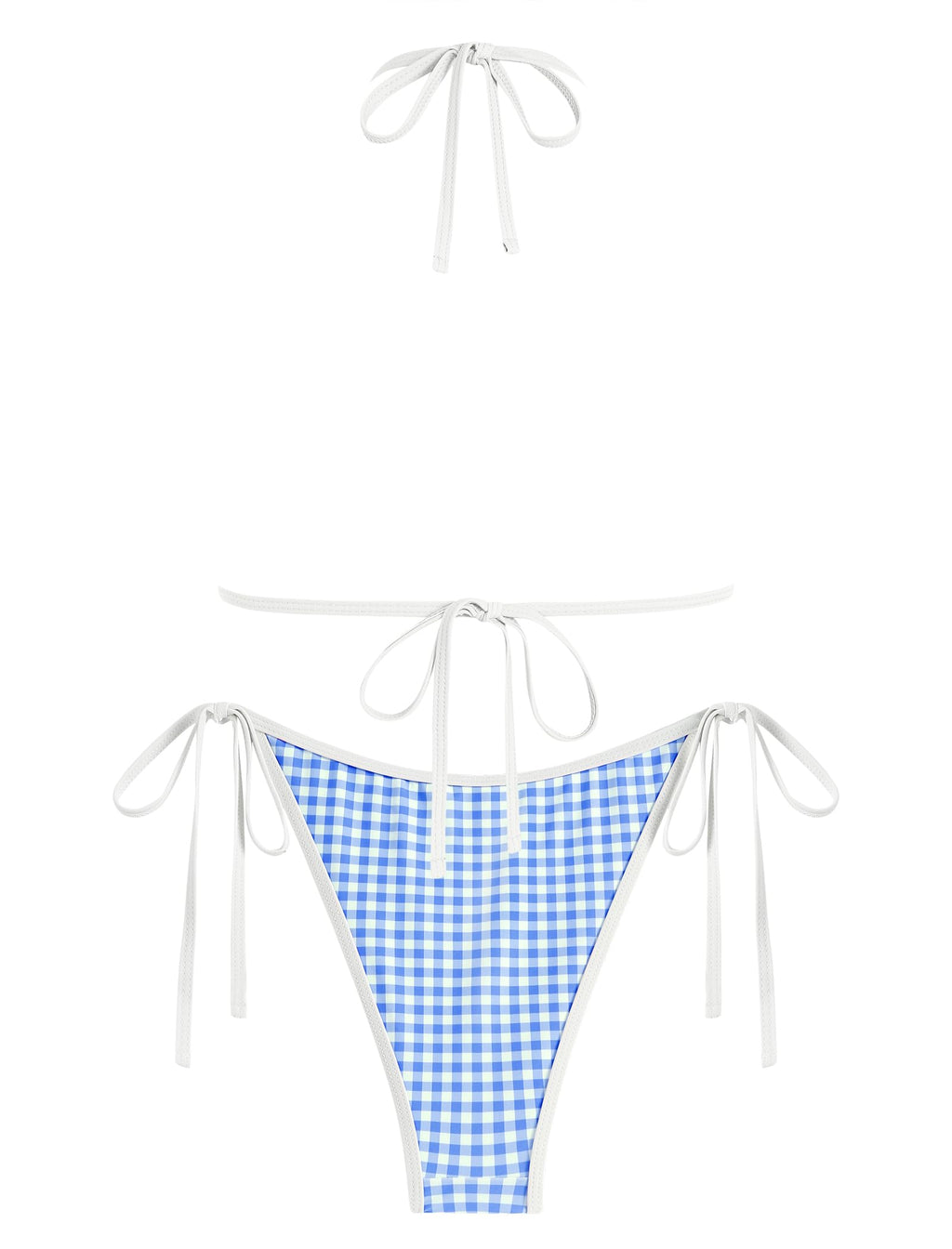 ZAFUL Bikini Sets for Women Halter Bow Decor Tiny Floral Gingham Print Swimsuit Tie Side 2 Pieces Bathing Suit (2-a-Sky Blue, M)
