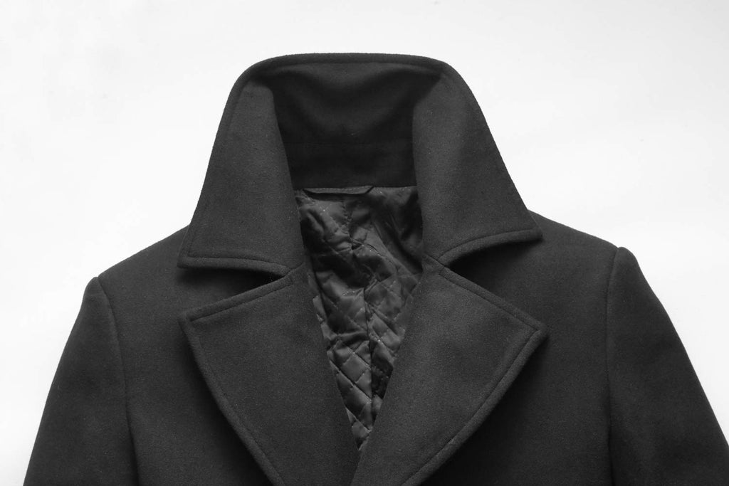 chouyatou Men's Classic Notched Collar Double Breasted Wool Blend Pea Coat (Medium, Black)