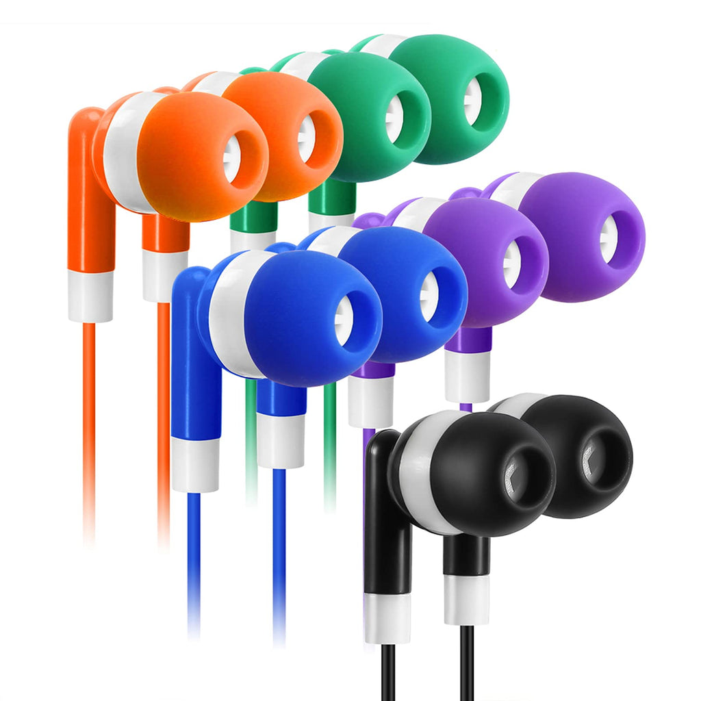 Keewonda 30 Pack Multi Color Earbuds for Kids, In-Ear, Wired, 5 Colors (Black, Blue, Orange, Green, Purple), Compatible with iPads/Mac/PC/Chromebook/Fitness & Audio Equipments