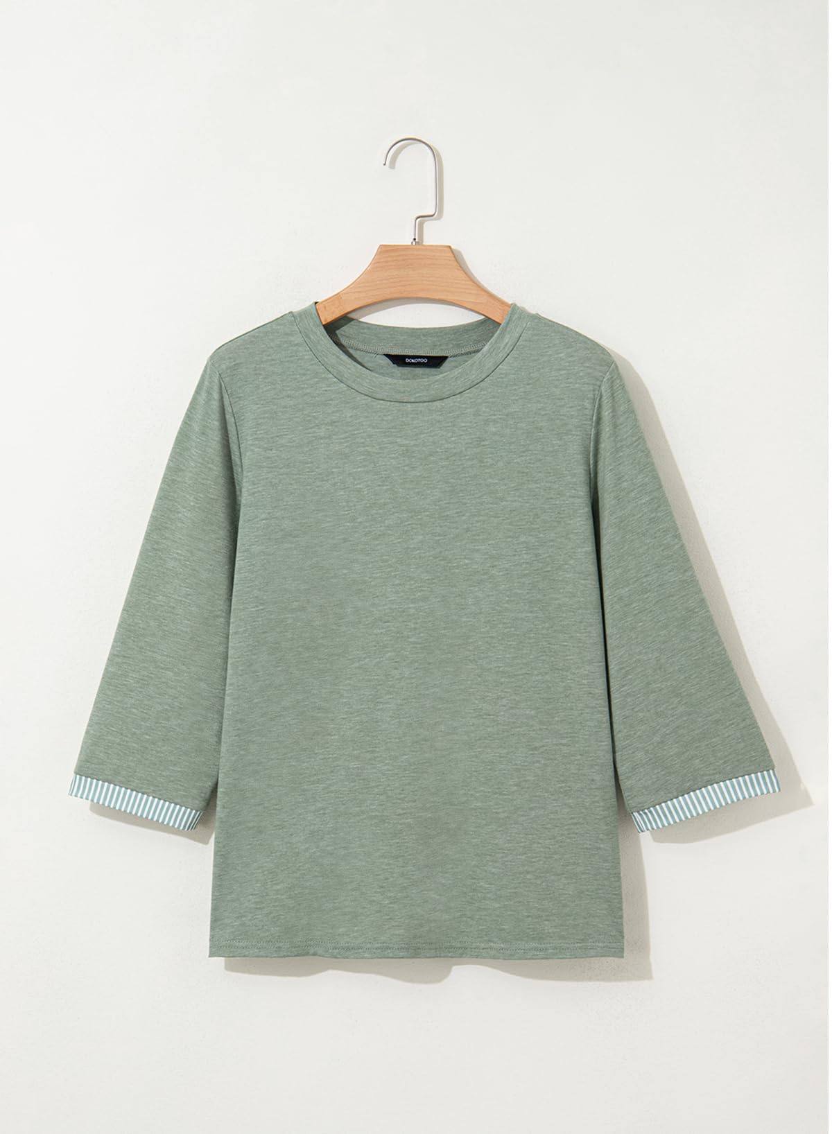 Dokotoo Spring Clothes Womens Tops 2026 3/4 Sleeve Long Sleeve Shirts for Women Ladies Women Blouses Plus Size Women's Clothing Fashion Trendy Outfits Loose Crewneck Business Casual Tops Green Teacher