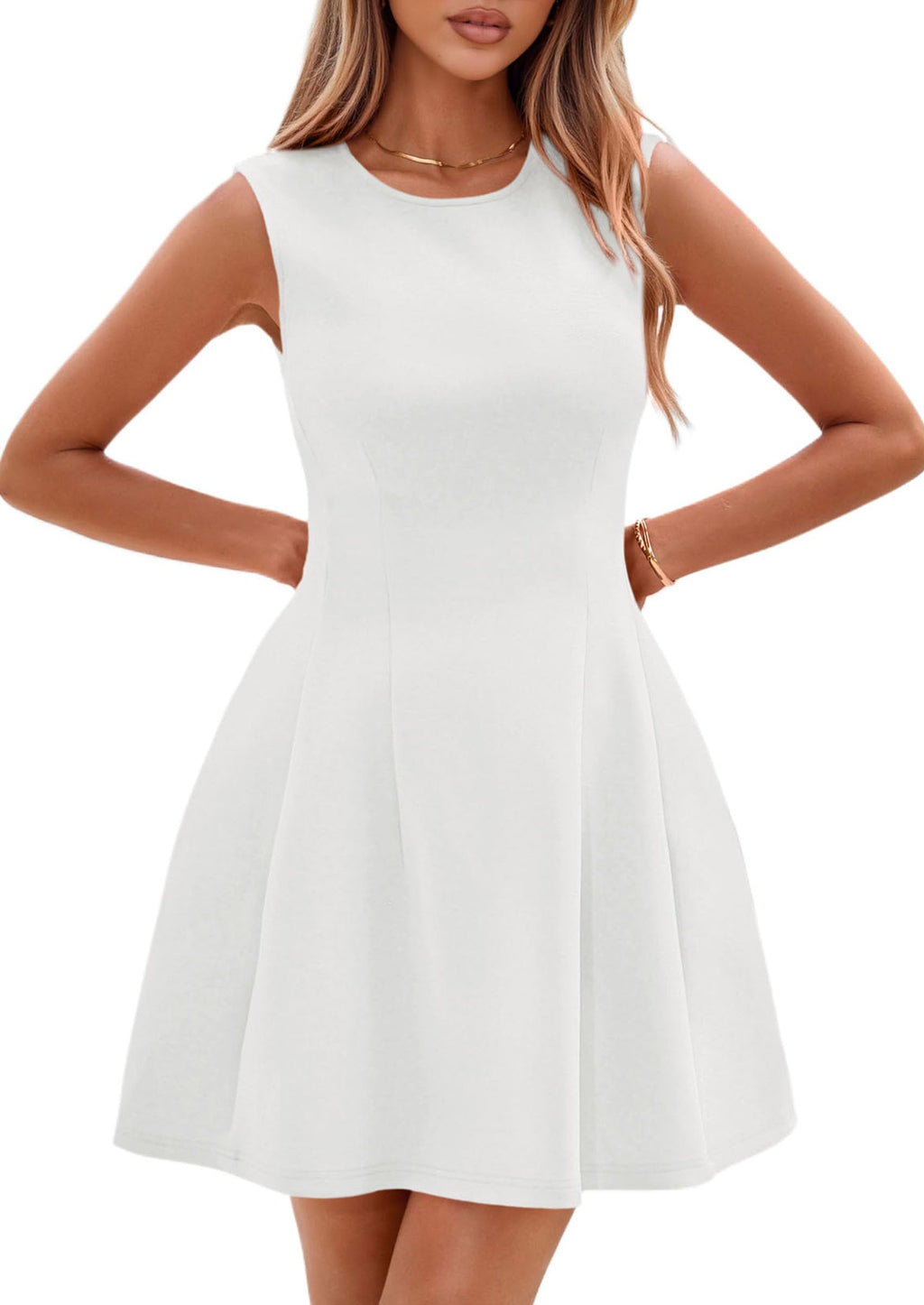 PRETTYGARDEN Summer Dresses for Women 2026 Elegant Classy Spring A Line Business Casual Work Graduation Cocktail Short Dress (White,XX-Large)