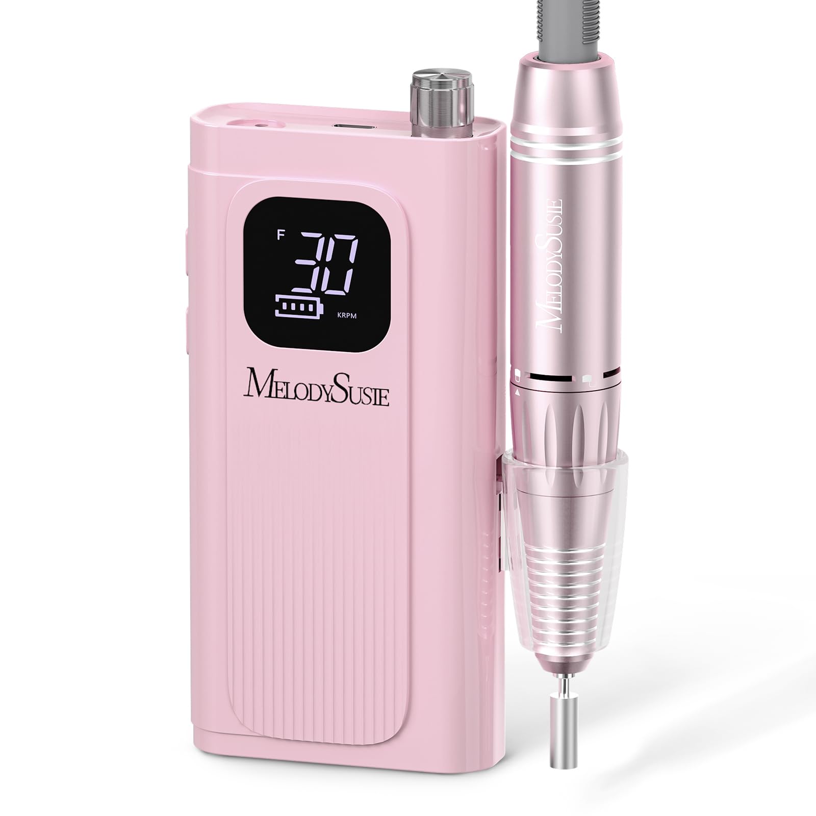 MelodySusie Entry-Level Clip-On Cordless Essential Nail Drill, SC300F 30000RPM E-File with LCD Display for All Manicure Shaping & Gel Removal, Ideal for Training, Nail Art Practice & Home Use, Pink