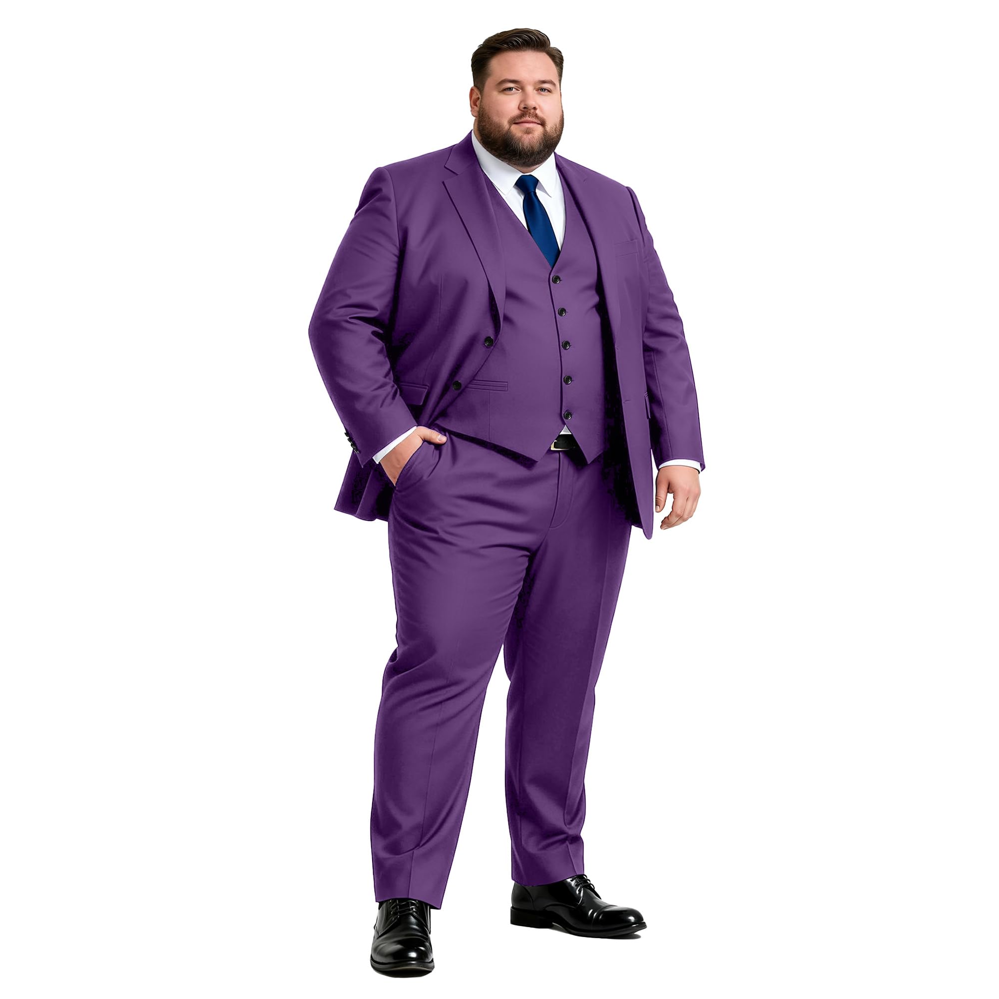 GATMSTZ 3 Piece Suits for Men Big and Tall Regular Fit Blazer Men Tuxedo Suit Set Classic Fit Jacket Vest Pants (Purple 60R)