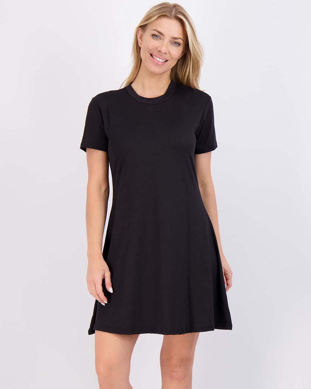 Real Essentials 3 Pack: Women's Short Sleeve T Shirt Dress Swing Loose Casual Lounge Everyday Outfit - Set 5, S