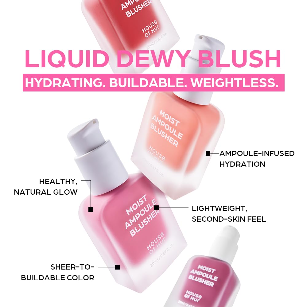 House of Hur Liquid Blusher – Korean Makeup Hydrating Liquid Blush – Water-Based, Blendable + Buildable – Hyaluronic Acid + Panthenol, Dewy Finish – 11 Shades – 03 Rose Brown (20 ml/0.68 fl oz)