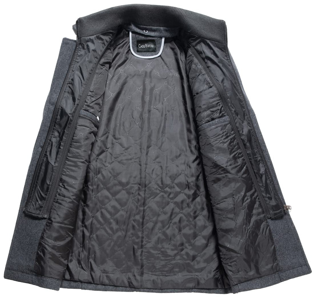 chouyatou Men's Winter Stylish Wool Blend Single Breasted Military Peacoat (Small, Dark Grey)