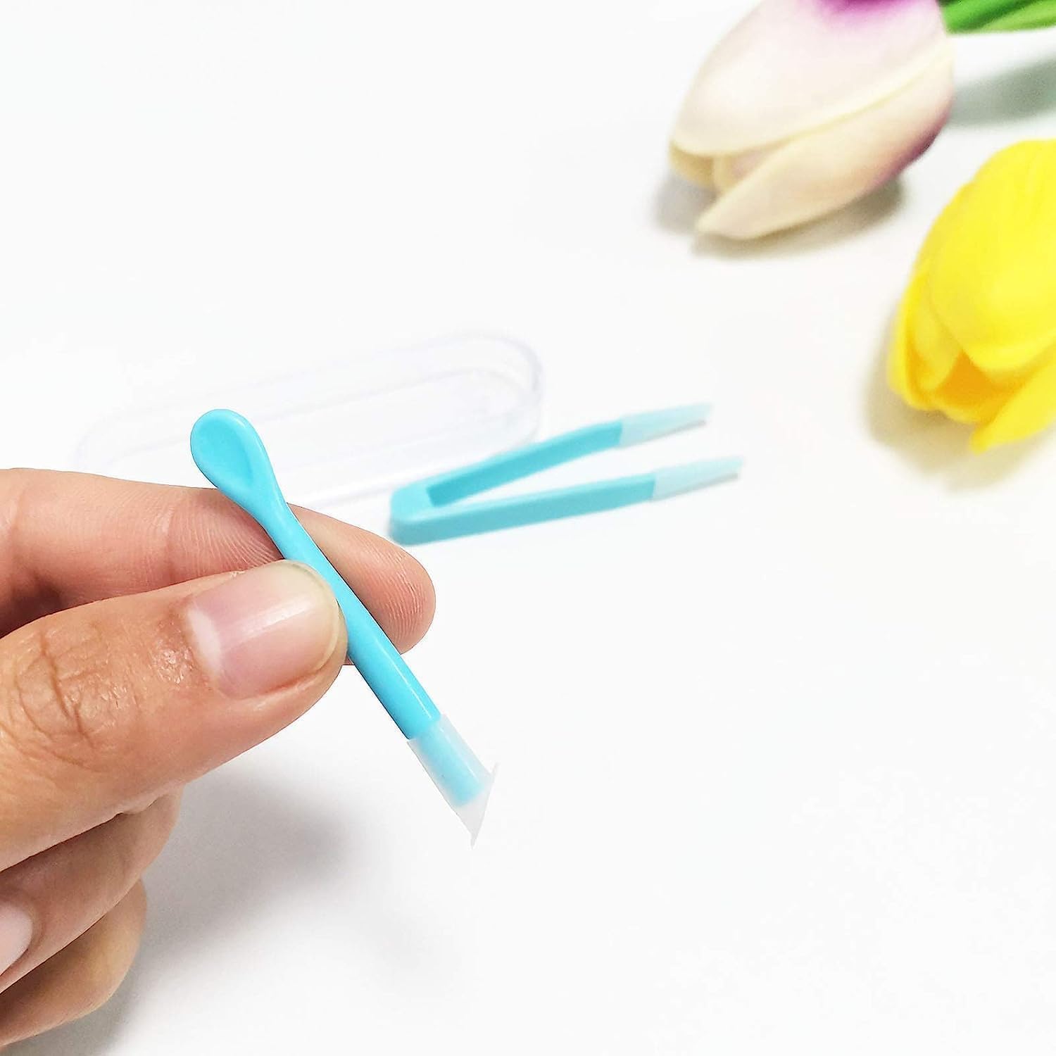 Junfamilee 1 Pc Contact Applicator,Inserter+Tweezer with Soft Tip,Contact Lens Remover Tool,for Contact Lens Cases Health and Household Contact Lens Care(Blue)